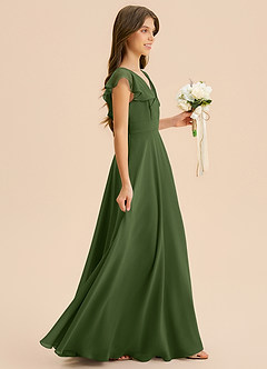 Azazie Anysa Junior Robe Trapèze en Mousseline de soie Rayé Olive image4