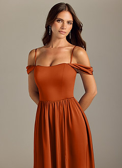 Azazie Calianna Bridesmaid Dresses Burnt Orange A-Line Off the Shoulder Stretch Satin Convertible Dress image3