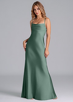 Azazie Seema Abiti da Damigella Abito Sirena in Raso Elasticizzato Corsetto Eucalipto image3