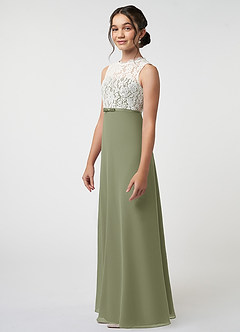 Azazie Rana Junior Pistachio A-Line Lace Chiffon Dress image3