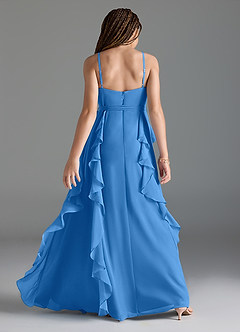 Azazie Peyton Junior A-Linie Kaskadierende Rüschen mit V-Ausschnitt Chiffon Kleid Blauhäher image5