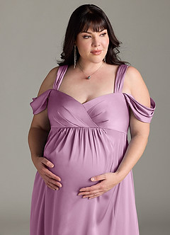 Azazie Rhea Brautjungfernkleider für Schwangere A-Linie Schulternfrei Gefaltet Stretch-Satin Bodenlänge Kleid image12