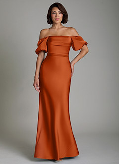 Azazie Lea Bridesmaid Dresses Burnt Orange Mermaid Off the Shoulder Stretch Satin Convertible Dress image8