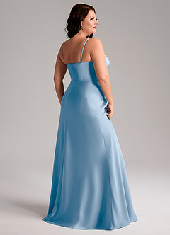 Azazie Lidia Bridesmaid Dresses Powder Blue Mermaid Side Slit Stretch Satin Dress image6