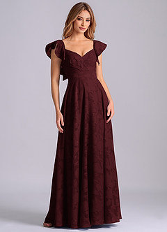 Azazie Leilani Bridesmaid Dresses Cabernet A-Line Sweetheart Neckline Floral Burnout Dress image1