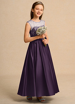 Azazie Candy Girl Blumenmädchenkleider Ballkleid Schleifen Matte Satin Kleid Pflaume image5