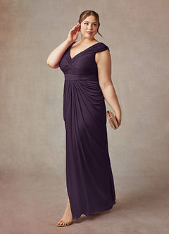 Azazie Lisolette Mother of the Bride Dresses Plum Sheath Pleated Mesh Dress image11