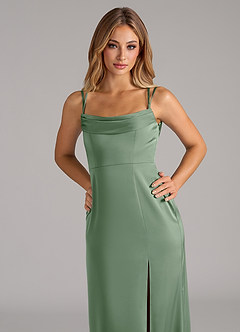 Azazie Callan Bridesmaid Dresses Matcha A-Line Pleated Stretch Satin Convertible Dress image7