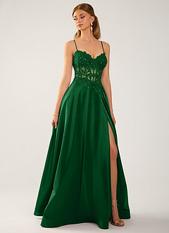 Isoldemark Dunkelgrün Satin-Abendkleid mit Perlen-, Pailletten- und Stickereibesatz image4