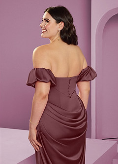 Barbie ♥ Azazie Bridesmaid Dresses Sangria Sheath Off the Shoulder Stretch Satin Convertible Dress image17