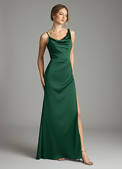 Azazie Samara Robes de demoiselle d'honneur Robe Sirène en Satin extensible Plissée Vert Foncé image4