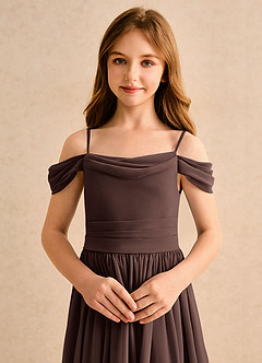 Azazie Shia Girls Formal Flower Girl Dresses Ganache A-Line Off the Shoulder Chiffon Dress image6