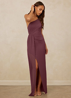 Christian Siriano Bridal for Azazie 1003 Bridesmaid Dresses Sangria Sheath One Shoulder Chiffon Dress image3