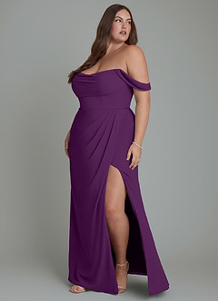 Azazie Johana Bridesmaid Dresses Grape Mermaid Off the Shoulder Chiffon Convertible Dress image12