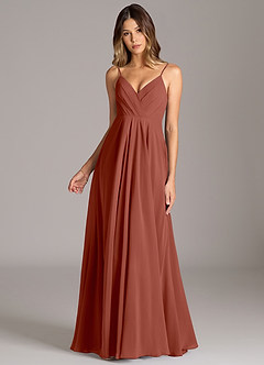 Azazie Amani Brautjungfernkleider A-Linie Plissee Chiffon Kleid Rotbraun image4