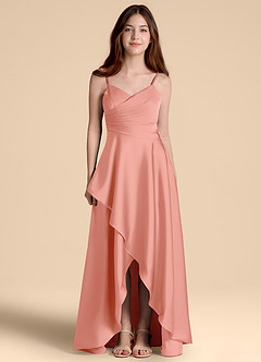 Azazie Prisha Junior Linia A Pofałdowany Satyna elastyczna Długość podłogi Młodsza druhna Sukienka image5