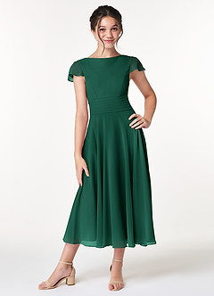 Azazie Payton Junior Robe Trapèze en Mousseline de soie Arc émeraude image1