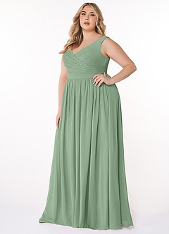Azazie Keyla Vestidos de damas de honor Vestido Matcha de Gasa de Línea A con Cuello en V Plisado image8