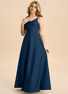 Azazie Bug Junior Linia A Pofałdowany Satyna elastyczna Długość podłogi Młodsza druhna Sukienka image3