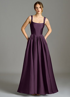 Azazie Verina Bridesmaid Dresses Plum A-Line Pleated Stretch Satin Dress image3