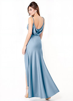 Azazie Alaija Bridesmaid Dresses Powder Blue Mermaid Side Slit Stretch Satin Dress image1