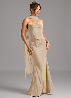 Azazie Sorrel Robes de demoiselle d'honneur Robe Sirène Convertible en velours Corset Champagne image4