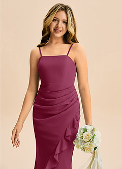 Azazie Buzzy Junior Mulberry Sheath Pleated Chiffon Dress image2