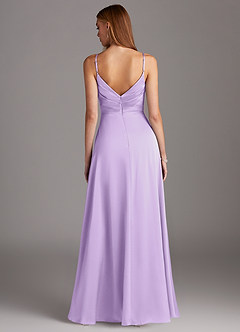 Azazie Calissa Bridesmaid Dresses Lilac A-Line V-Neck Pleated Stretch Satin Dress image2