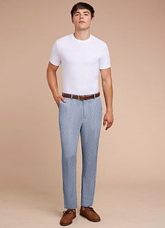 front Gavin Blue Striped Seersucker Dress Pants