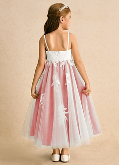 Azazie Coraline Blumenmädchenkleider A-Linie Spitze Kleid Elfenbein Koralle image2