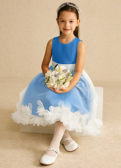 Azazie Stardust Flower Girl Dresses Blue Jay A-Line Sleeveless Organza Dress image2