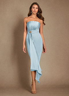 Azazie Dinanta Mother of the Bride Dresses Sky Blue Column Pleated Chiffon Dress image2