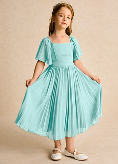 Azazie Gisele Abiti da Ragazza di Fiori Abito A-Line in Chiffon Plissettato Acqua image5
