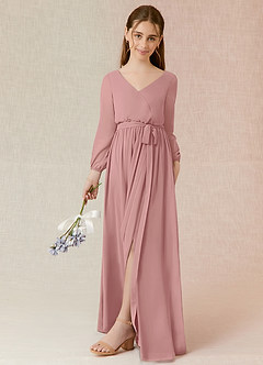 Azazie Angelica Junior Jurk van Chiffon met A-Lijn Geplooid Stoffige Roos image5