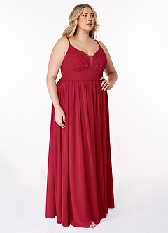 Azazie Rayna Bridesmaid Dresses Scarlet A-Line V-Neck Pleated Chiffon Dress image10