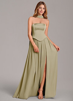 Azazie Cadence Bridesmaid Dresses Moss Green A-Line Corset Stretch Satin Convertible Dress image3