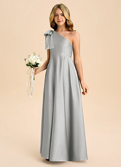 Azazie Penguin Junior Jurk van Stretch Satijn met A-Lijn Boog Zilver image5