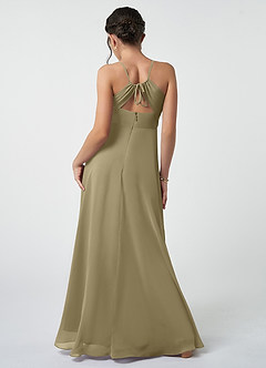 Azazie Avelina Junior Moss Green A-Line Pleated Chiffon Dress image3