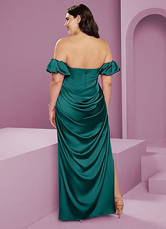 Barbie ♥ Azazie Robes de demoiselle d'honneur Robe Fourreau Convertible en Satin extensible Épaule décolletée Paon image11