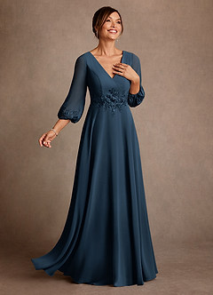 Azazie Yorba Abiti per la Madre della Sposa Abito A-Line in Chiffon Pizzo Marino Scuro image2