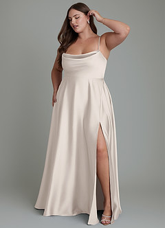 Azazie Elle Bridesmaid Dresses White Alabaster A-Line Pleated Stretch Satin Dress image4