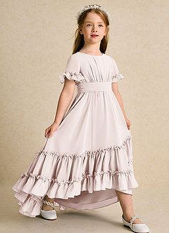 Azazie Kass Flower Girl Dresses Rose Petal A-Line Pleated Chiffon Dress image1