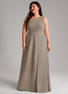 Azazie Phaedra Bridesmaid Dresses Taupe A-Line One Shoulder Chiffon Dress image8