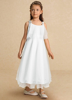Azazie Bunie Flower Girl Dresses Diamond White A-Line Spaghetti Strap Tulle Dress image7