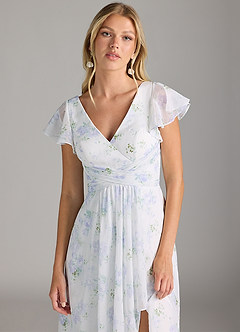 Azazie Omari Bridesmaid Dresses Blue Vintage Floral A-Line Chiffon Dress image6