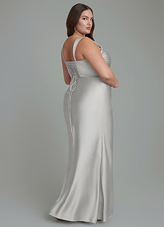 Azazie Agustina Bridesmaid Dresses Silver Mermaid Corset Stretch Satin Dress image8