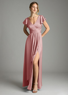 Azazie Omari Vestidos de damas de honor Vestido de Rosa Polvorienta de Satén Elástico de Corte en A image1