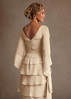 Azazie Arabinda Abiti per la Madre della Sposa Abito Tubino in Chiffon Increspato Champagne image6