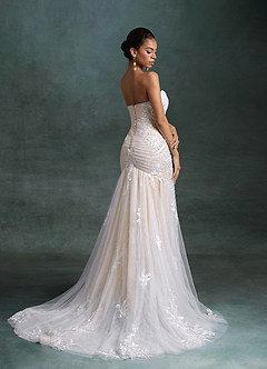 Azazie Ella At-home Try On Dresses Diamond White Champagne Mermaid Sweetheart Neckline Tulle Dress image9