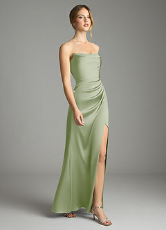 Azazie Leonis Bridesmaid Dresses Dusty Sage Mermaid Pleated Stretch Satin Convertible Dress image6